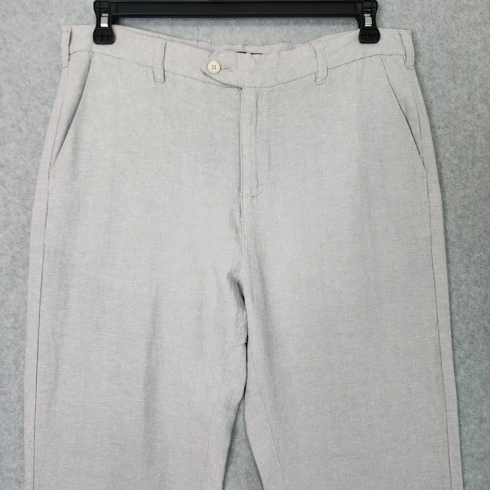 Saks Fifth Avenue Linen Blend Pants Mens 32x32 Gray Straight Leg Dress Slacks